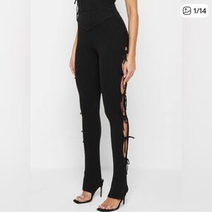 Maniere De Voir Black Lace-Up Leggings